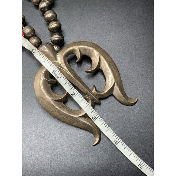 Squash Blossom NAJA Pendant Sterling Silver Native American Silver Pearls Long C - Picture 13 of 15